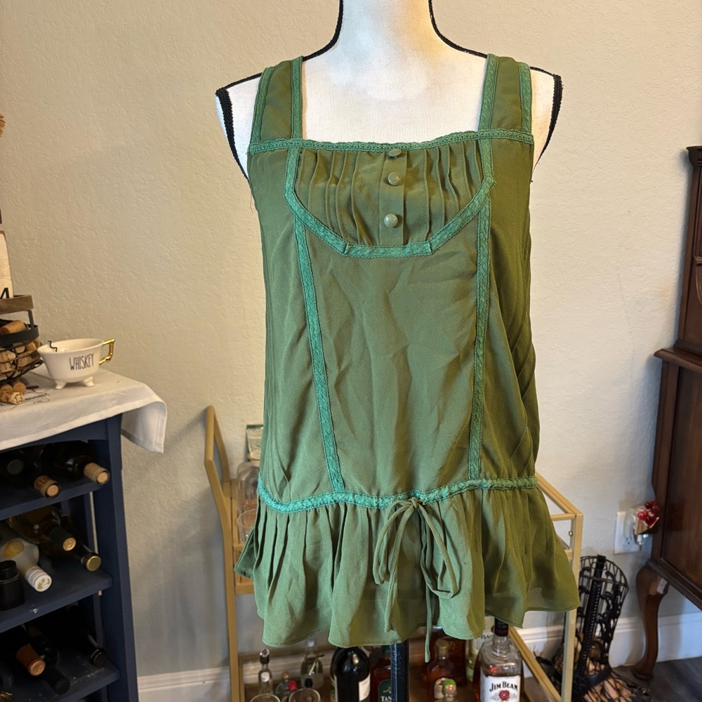 Green Peasant Tunic Top